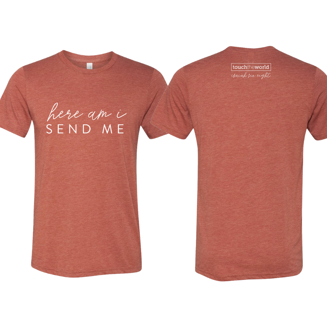 Here Am I heather red t-shirt