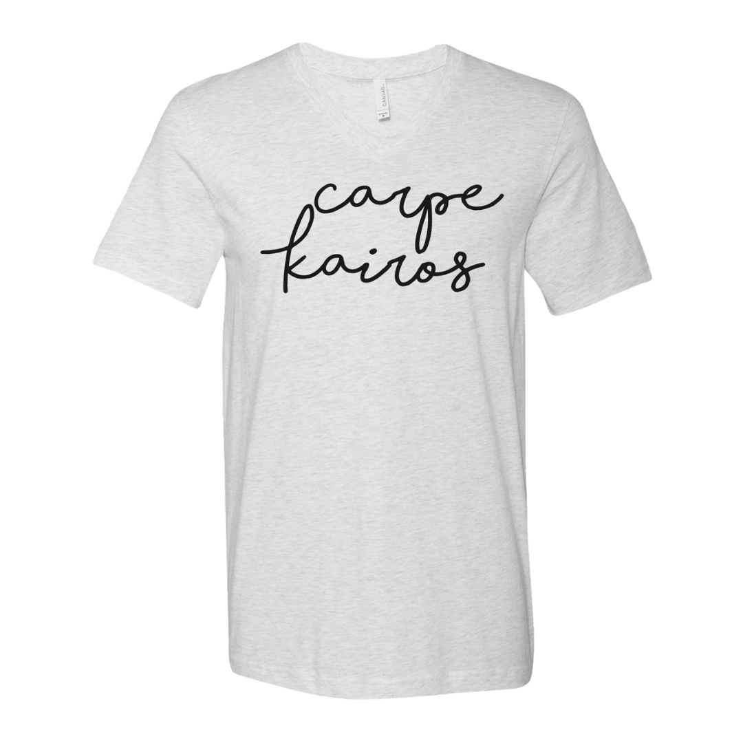 Carpe Kairos heather white t-shirt